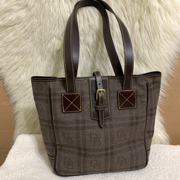 DOONEY & BOURKE Vintage N/S Expresso Plaid Canvas Logo Shopper Tote SP144 - Picture 10 of 16